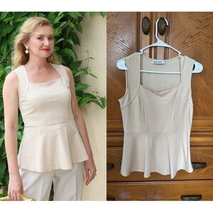 Grace Karin Beige Peplum Top Size S Sleeveless Square Neck Stretchy Blouse